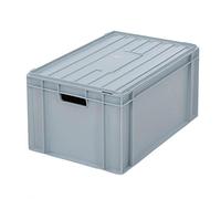 BiGDUG x4 Heavy Duty Euro Stacking Boxes Lidded Warehouse Storage Containers (x4 Grey 345h x 400w x 600dmm)
