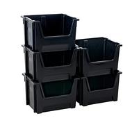 BiGDUG x5 Large Stacking Bins Warehouse Garage Storage 320h x 495w x 390d mm (5 Black)