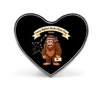 Bigfoot Alaska State Flag Heart-shaped Metal Badges Decorative Brooches