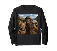Bigfoot Alien Cat Funny Selfie Hiking Squad Take A Hike Long Sleeve T-Shirt