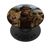 Bigfoot Alien Cat Funny Selfie Hiking Squad Take A Hike PopSockets Adhesive PopGrip