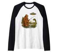 Bigfoot Alien Loch Ness Monster UFO Youth Sasquatch Fishing Raglan Baseball Tee