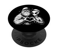 Bigfoot & Alien Making Heart Hands Funny Cryptid Friendship PopSockets Adhesive PopGrip