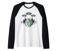 Bigfoot Alien Rock Hand Peace Sign Funny UFO Graphic Vintage Raglan Baseball Tee