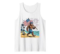 Bigfoot American Flag 4th of July Patriotic Beach Fireworks Tank Top