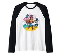 Bigfoot American Flag 4th of July USA Fireworks Summer Vibe Raglan Baseball Tee
