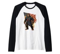 Bigfoot American General Flag Patriot Cryptid Legend Raglan Baseball Tee