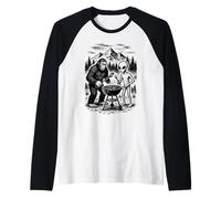 Bigfoot and Alien BBQ UFO Grilling Picnic Raglan Baseball Tee