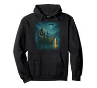 Bigfoot And Alien Fisher Funny Bigfoot Alien UFO Fishing Pullover Hoodie
