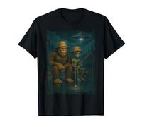 Bigfoot And Alien Fisher Funny Bigfoot Alien UFO Fishing T-Shirt