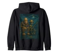 Bigfoot And Alien Fisher Funny Bigfoot Alien UFO Fishing Zip Hoodie