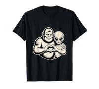 Bigfoot and Alien Friendship Paranormal Love Sasquatch UFO T-Shirt