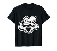 Bigfoot and Alien Friendship Paranormal Love Sasquatch UFO T-Shirt