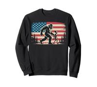 Bigfoot and Alien Holding Hands American Flag Background Sweatshirt