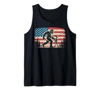 Bigfoot and Alien Holding Hands American Flag Background Tank Top