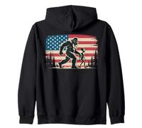 Bigfoot and Alien Holding Hands American Flag Background Zip Hoodie