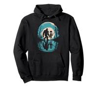 Bigfoot And Alien Peace Sign Moon Lake Reflection Forest Art Pullover Hoodie