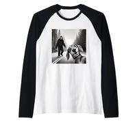 Bigfoot and Dachshund On Road Raglan Baseball Tee