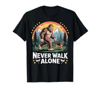 Bigfoot and German Shepherd Dog Walk Funny T-Shirt