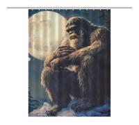 Bigfoot And Moon Trendy Shower Curtain for Bathroom Heavy Duty Thick Bath Curtains Polyester Cloth Bath Set with 12 Plastic Hooks