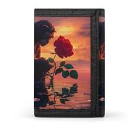 Bigfoot and Red Rose Sunset Funny Slim Trifold Wallet for Men Front Pocket Purse with Credit Card Holder