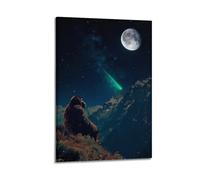Bigfoot And The Stars Art Poster Retro Hanging Artwork Dark Academic Style Space Decor Gothic Home Decor Mysterious Animal Landscape Painting Office Decor Gift16x24inch(40x60cm)