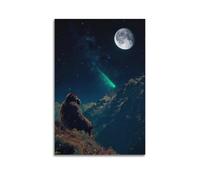 Bigfoot And The Stars Art Poster Retro Hanging Artwork Dark Academic Style Space Decor Gothic Home Decor Mysterious Animal Landscape Painting Office Decor Gift12x18inch(30x45cm)
