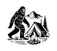 Bigfoot at The Campsite Wilderness Encounter Scene Wall Decals Paster Paper 42x46.2cm Equipped with Transfer Film kit Black