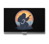 Bigfoot & Banjo Sasquatch Silhouette Vintage Bluegrass Business Card Holder Metal Wallet Credit Card ID Case for Men Women