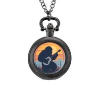 Bigfoot & Banjo Sasquatch Silhouette Vintage Bluegrass Pocket Watch Vintage Quartz Pocket Watches with Chain for Men Women Black-Style