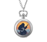 Bigfoot & Banjo Sasquatch Silhouette Vintage Bluegrass Pocket Watch Vintage Quartz Pocket Watches with Chain for Men Women Silver-Style