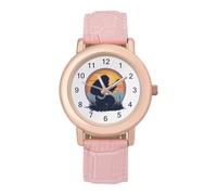Bigfoot & Banjo Sasquatch Silhouette Vintage Bluegrass Women's PU Leather Strap Watch Analog Quartz Watch Casual Wristwatch for Home Work