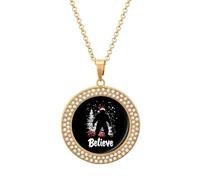 Bigfoot Believe Christmas Vintage Necklace Gold Silver Pendant Jewelry Lady Multicolored Diamond Necklaces with Chain