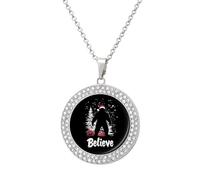 Bigfoot Believe Christmas Vintage Necklace Gold Silver Pendant Jewelry Lady Multicolored Diamond Necklaces with Chain