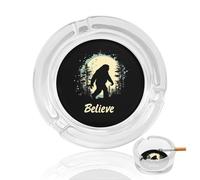 Bigfoot Believe Funny Glass Ashtray Round Decorative Smoking Ashtrays 3.3" for Home Office Indoor