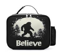 Bigfoot Believe Leather Insulated Lunch Bag Reusable Lunchbox Portable Tote Bags with Detachable Buckled Handle 21x27x9cm