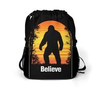 Bigfoot Believe Trendy Drawstring Backpack with Shoes Compartment Gym Bag Beach Cinch for Women Men