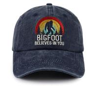 Bigfoot Believes in You Hat, Embroidered Adjustable Wash Retro Cotton Denim Big Foot Sasquatch Baseball Cap, Navy, One size