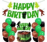 Bigfoot Birthday Decorations Bigfoot Theme for Kids Boy Girl Man Women Bday Happy Birthday Party Supplies Single Side Green/Brown Glitter Decor Pre-strung