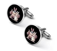 Bigfoot Bunny Easter Day Sasquatch Shirt Cufflinks Round Cuff Links for Business Wedding Party Father's Day Gift 1.7cm