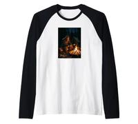 Bigfoot Camping Bonfire Funny Sasquatch Marshmallow Raglan Baseball Tee