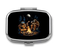 Bigfoot Camping Play Guitar Funny Square Pill Organizer Travel Pharmacy Box Portable Medicine Case with 2 Compartments