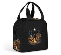 Bigfoot Camping Play Guitar Insulated Reusable Lunch Bag Portable Zipper Lunchbox Waterproof Tote Bags for Work Picnic Travel