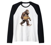 Bigfoot Carrying Apple Pie Funny Sasquatch Baking Dessert Raglan Baseball Tee