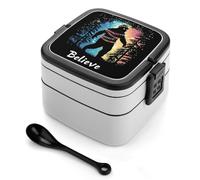 Bigfoot Christmas Lights Believe Cute Bento Box for Women Men Double Layer Leak Proof Lunch Boxes with Handle Food Container