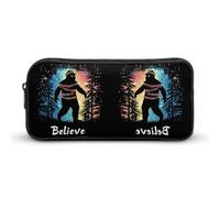 Bigfoot Christmas Lights Believe Cute Pencil Case Large Capacity Portable Lightweight Pencil Pouch with Zippered