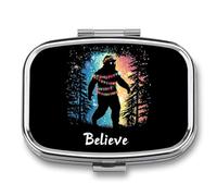 Bigfoot Christmas Lights Believe Cute Travel Pill Organizer Portable Small Square Medicine Case Box for Pocket Purse