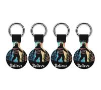 Bigfoot Christmas Lights Believe Funny GPS Cases Holder with Key Chain Ring Protective Cover Compatible with Airtag 4PCS