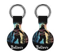 Bigfoot Christmas Lights Believe Funny GPS Cases Holder with Key Chain Ring Protective Cover Compatible with Airtag 2PCS