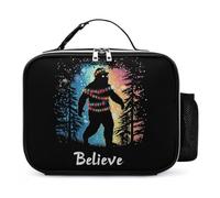 Bigfoot Christmas Lights Believe Leather Lunch Bag with Buckled Handle Insulated Portable Meal Lunchbox for Work Travel